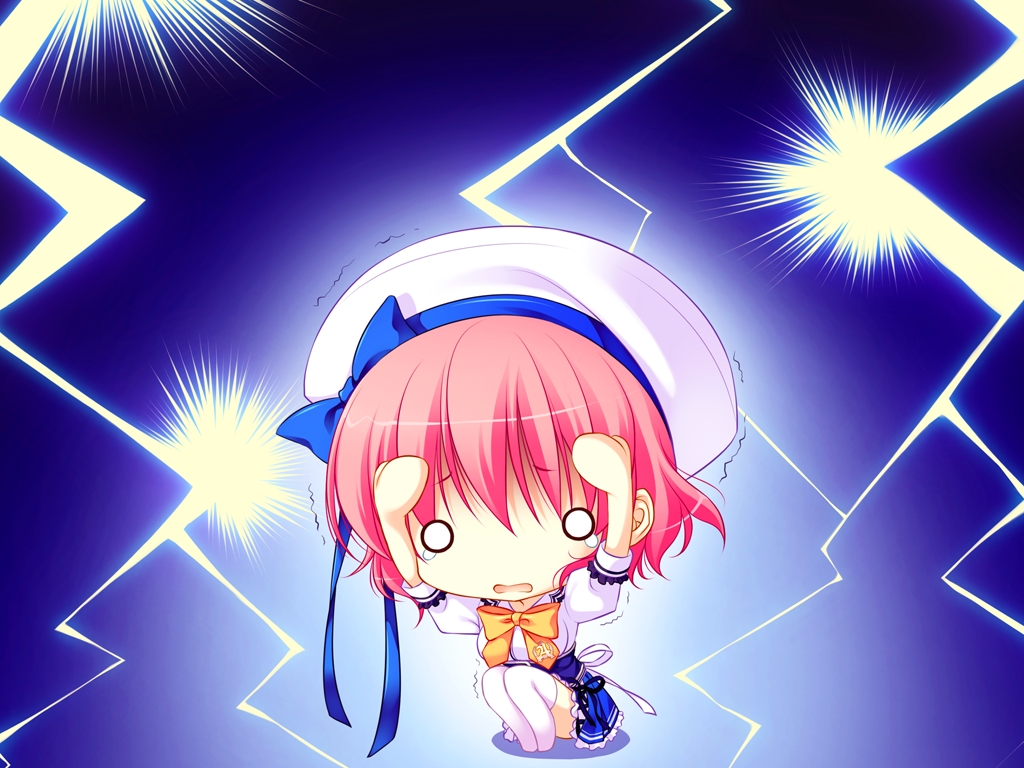 chibi hat himezono_risa mitha pink_hair seifuku short_hair thigh-highs thighhighs yuyukana