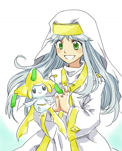 crossover green_eyes habit hands_clasped index inoichi jirachi long_hair lowres nun pokemon safety_pin smile to_aru_majutsu_no_index