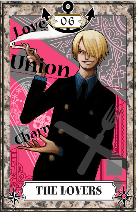 anchor blonde_hair cigarette english fork formal hair_over_one_eye igarashi_(wp13) knife male one_piece sanji smoke solo suit tarot