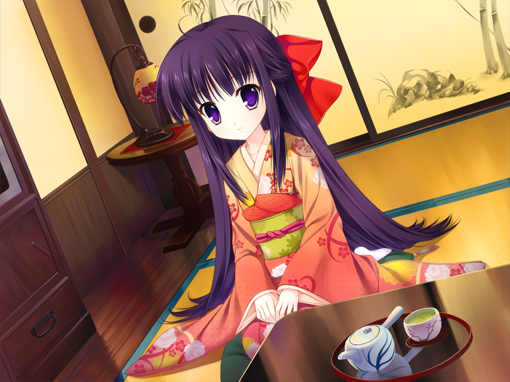 game_cg japanese_clothes long_hair mitha purple_eyes purple_hair violet_eyes yuyukana yuyuzuki_ako