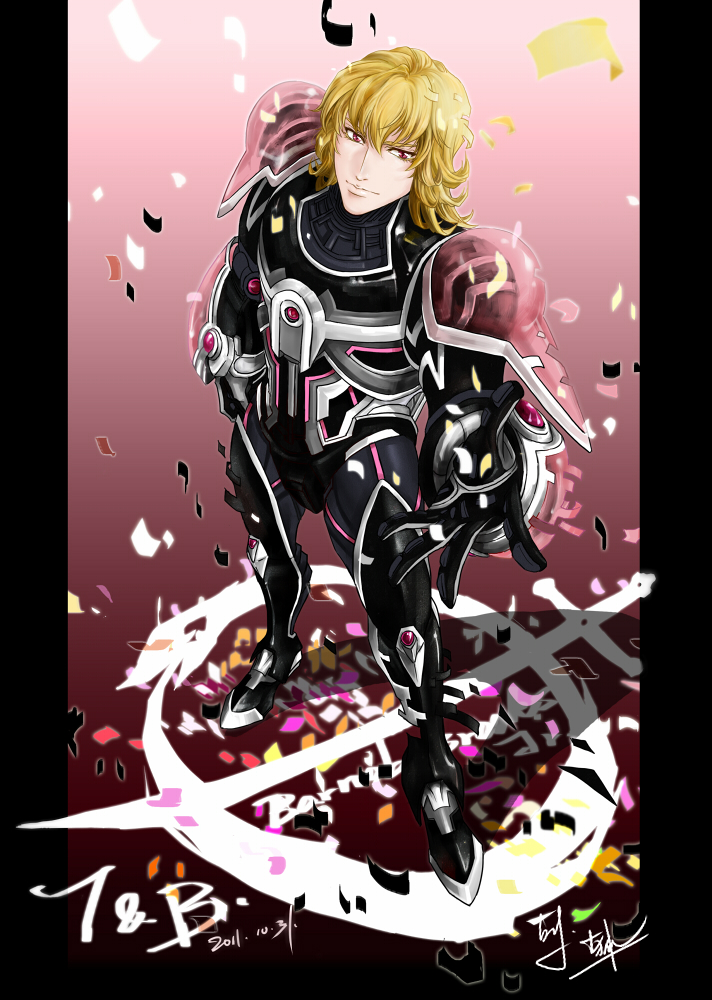 barnaby_brooks_jr blonde_hair dark_persona letterboxed male perspective power_armor power_suit red_eyes solo superhero tiger_&amp;_bunny yinhuzhishang