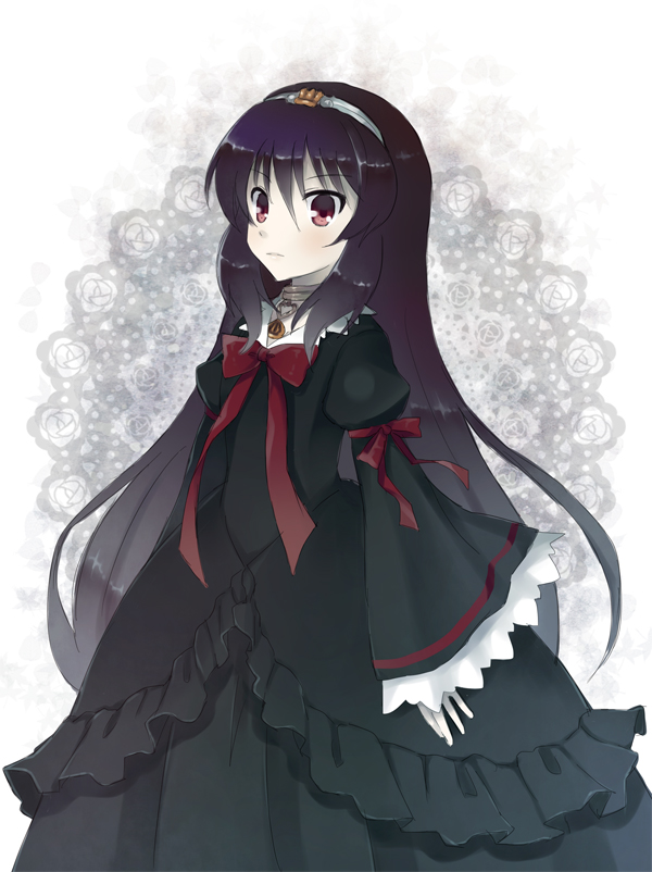 dalian dantalian_no_shoka dress hairband long_hair mauve purple_hair red_eyes ribbon solo