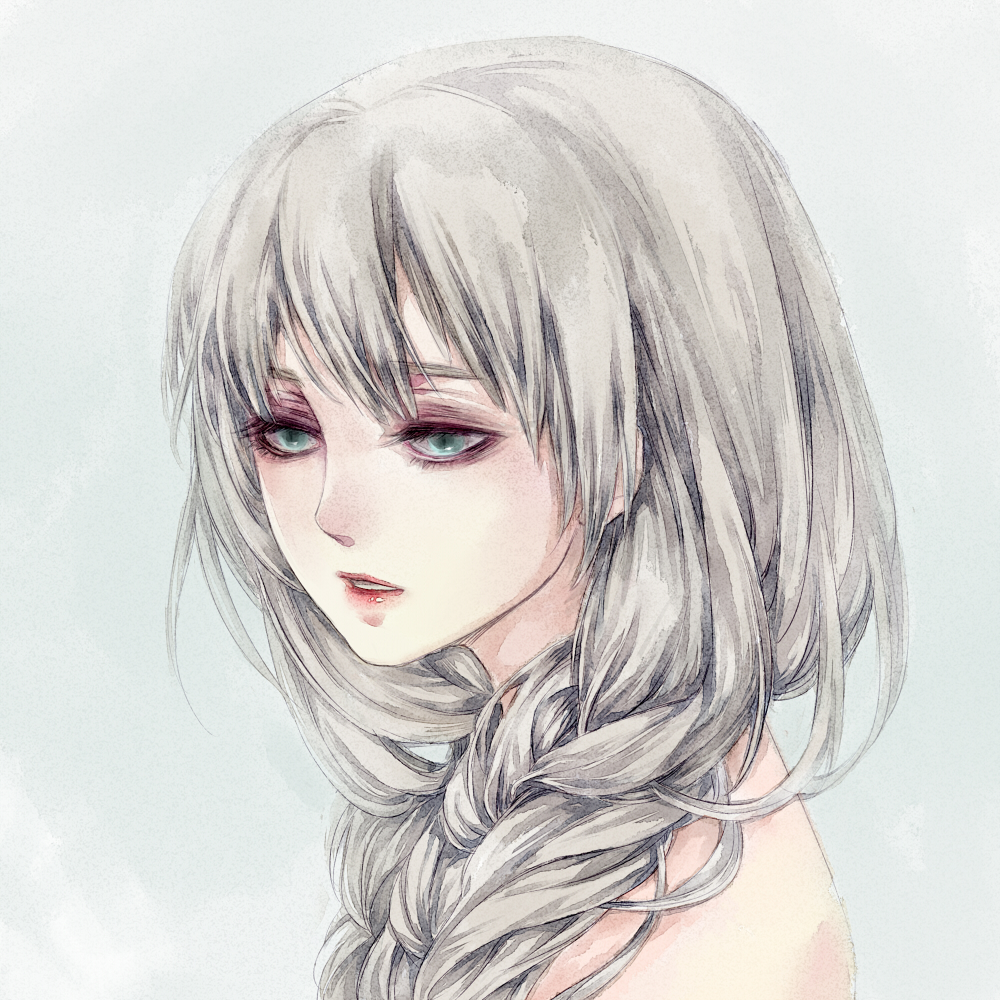 eyelashes face grey_eyes lips long_hair nose original shashi_(sakisaki) silver_hair solo