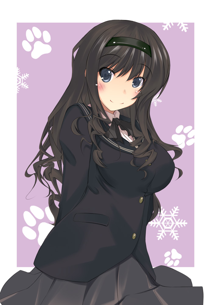 1girl amagami black_hair blue_eyes blush hairband long_hair morishima_haruka plus9 school_uniform smile solo