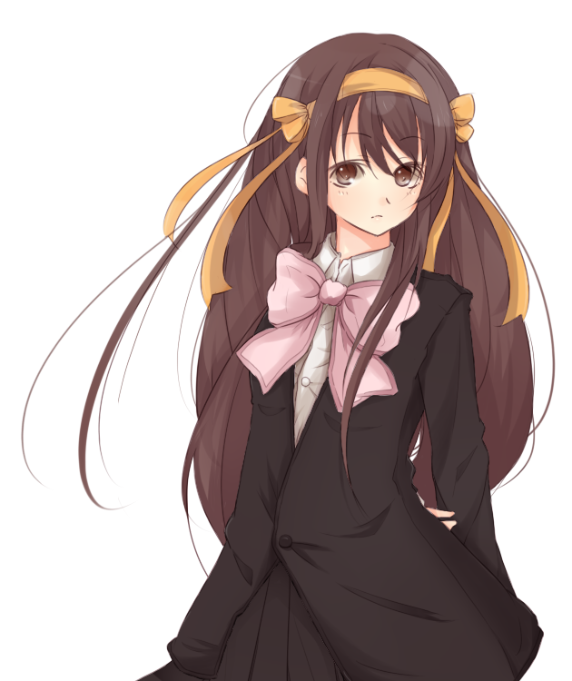 alternate_hairstyle bad_id brown_eyes brown_hair hairband long_hair meet_neet ribbon school_uniform suzumiya_haruhi suzumiya_haruhi_(shoushitsu) suzumiya_haruhi_no_shoushitsu suzumiya_haruhi_no_yuuutsu yaduki