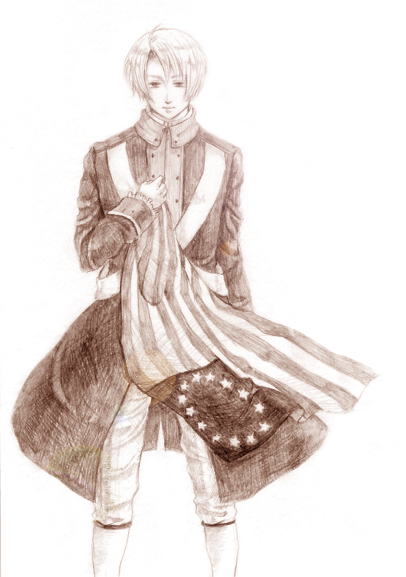 america america_(hetalia) artist_request axis_powers_hetalia bad_id harukaze male military military_uniform monochrome solo star uniform