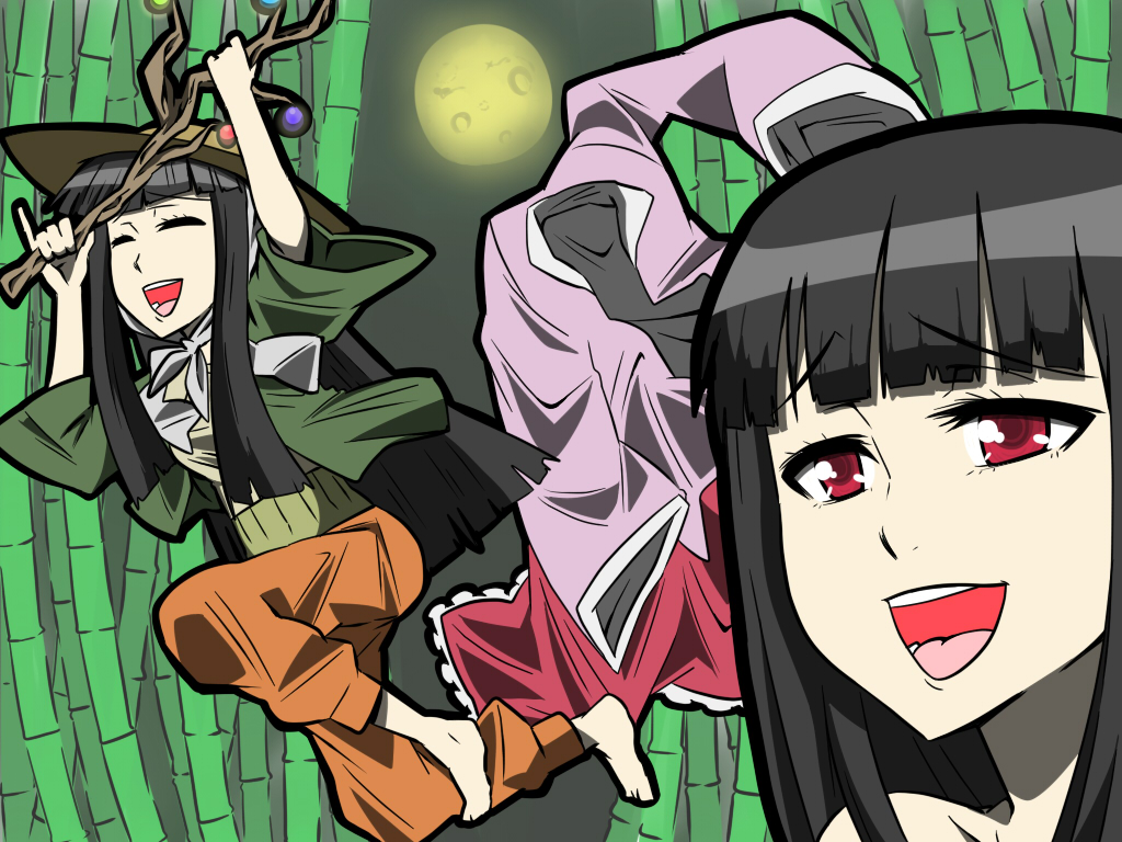 artist_request bamboo_forest branch forest full_moon houraisan_kaguya izko jeno jeweled_branch_of_hourai moon nature parody pinky_out touhou