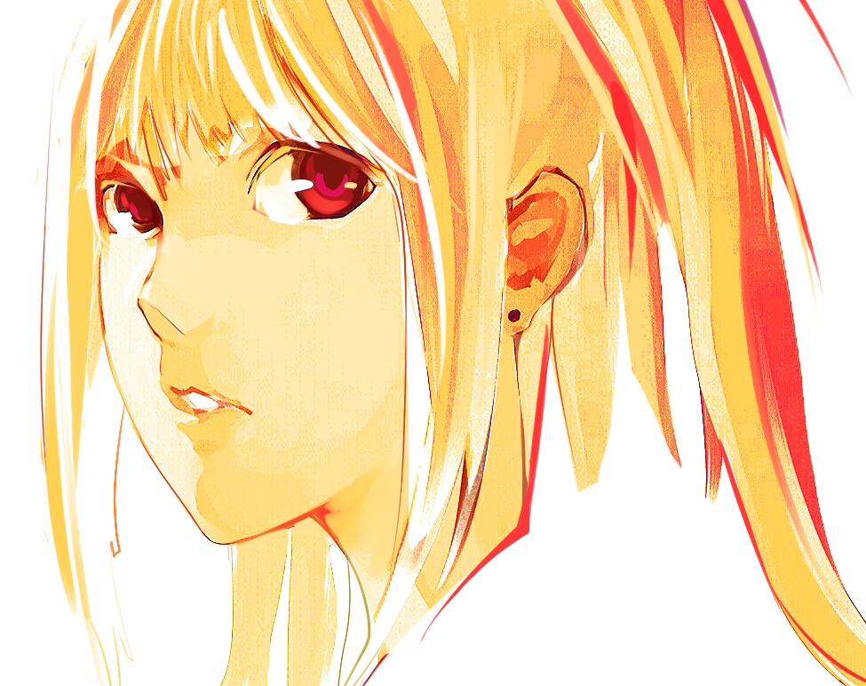 amane_misa blonde_hair death_note earrings jewelry portrait red_eyes solo twintails yamai_(lusycat)