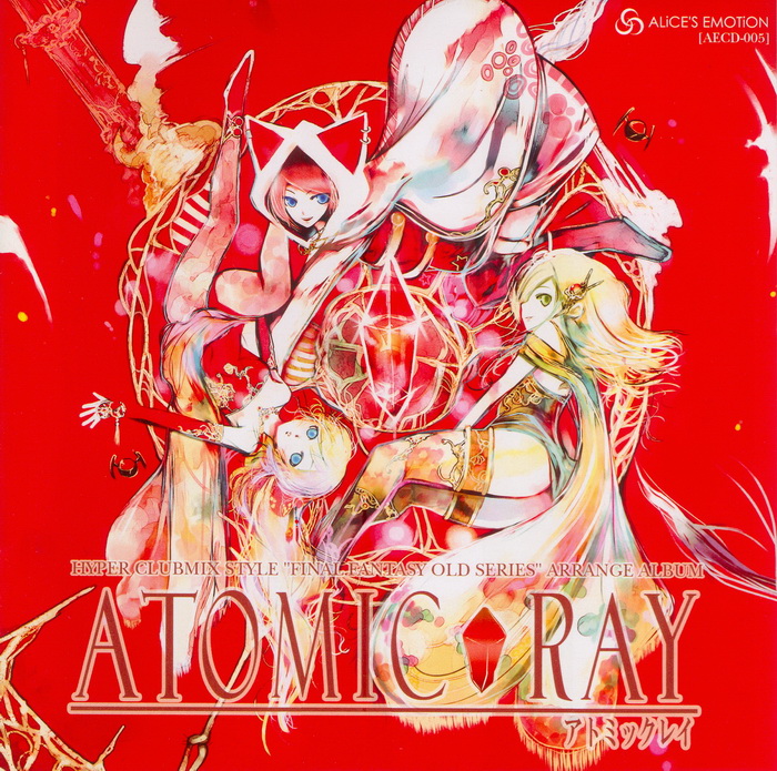 album_cover alternate_costume animal_ears blonde_hair blue_eyes cat_ears circle_formation collaboration cover final_fantasy final_fantasy_iv final_fantasy_v final_fantasy_vi hoodie kei_(artist) lenna_charlotte_tycoon multiple_girls nitoki pantyhose red red_background redalice rydia tina_branford title_drop white_mage