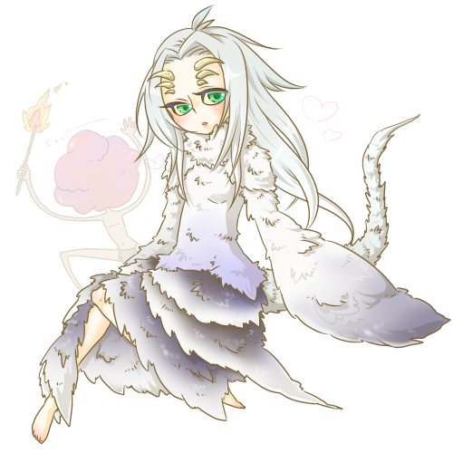 artist_request barefoot crossbreed_priscilla dark_souls fur green_eyes long_hair lowres papiko_(pricilla) priscilla_the_crossbreed tail white_hair