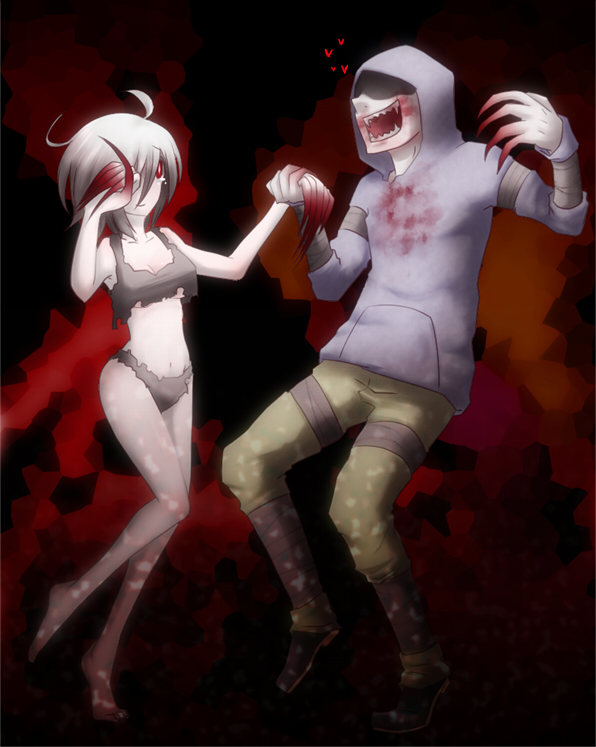 claws dancing fangs hunter_(left4dead) left_4_dead torn_clothes white_hair witch_(left4dead)
