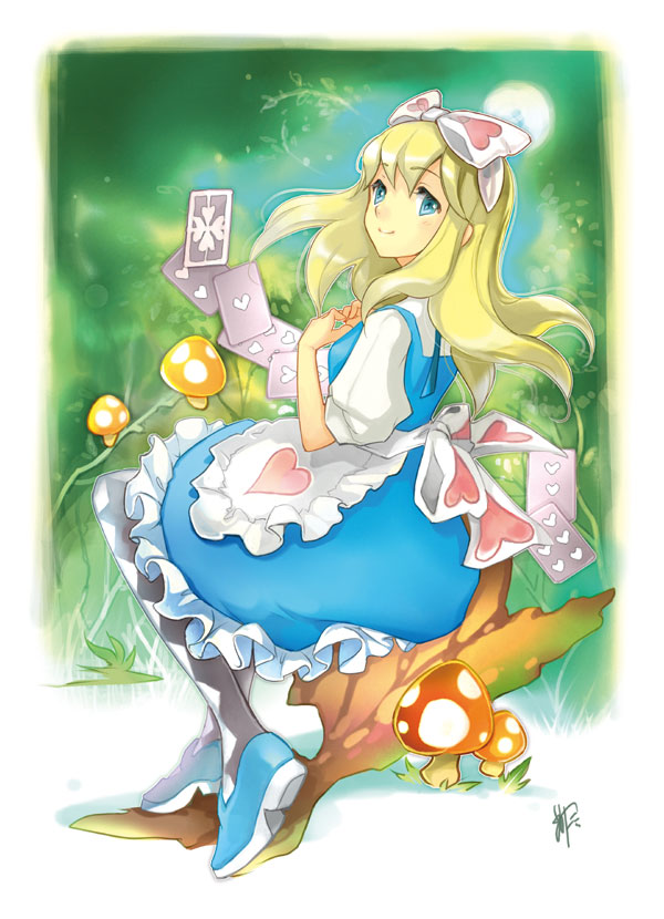 alice_(wonderland) blonde_hair bow dress hair_bow kan_satomi long_hair