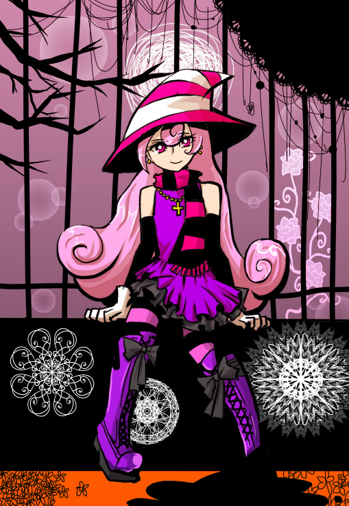 dress frills gothic_lolita hat hugh-ga lolita_fashion long_hair nintendo pantyhose paper_mario personification pink_hair solo striped striped_legwear very_long_hair vivian