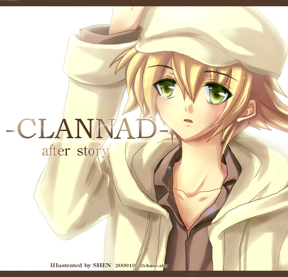 blonde_hair cabbie_hat clannad clannad_after_story green_eyes hat male shima_katsuki tears