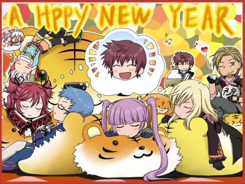 asbel_lhant cheria_barnes hubert_ozwell lowres malik_caesars new_year pascal richard_(tales_of_graces) sophie_(tales_of_graces) stuffed_animal tales_of_graces tiger