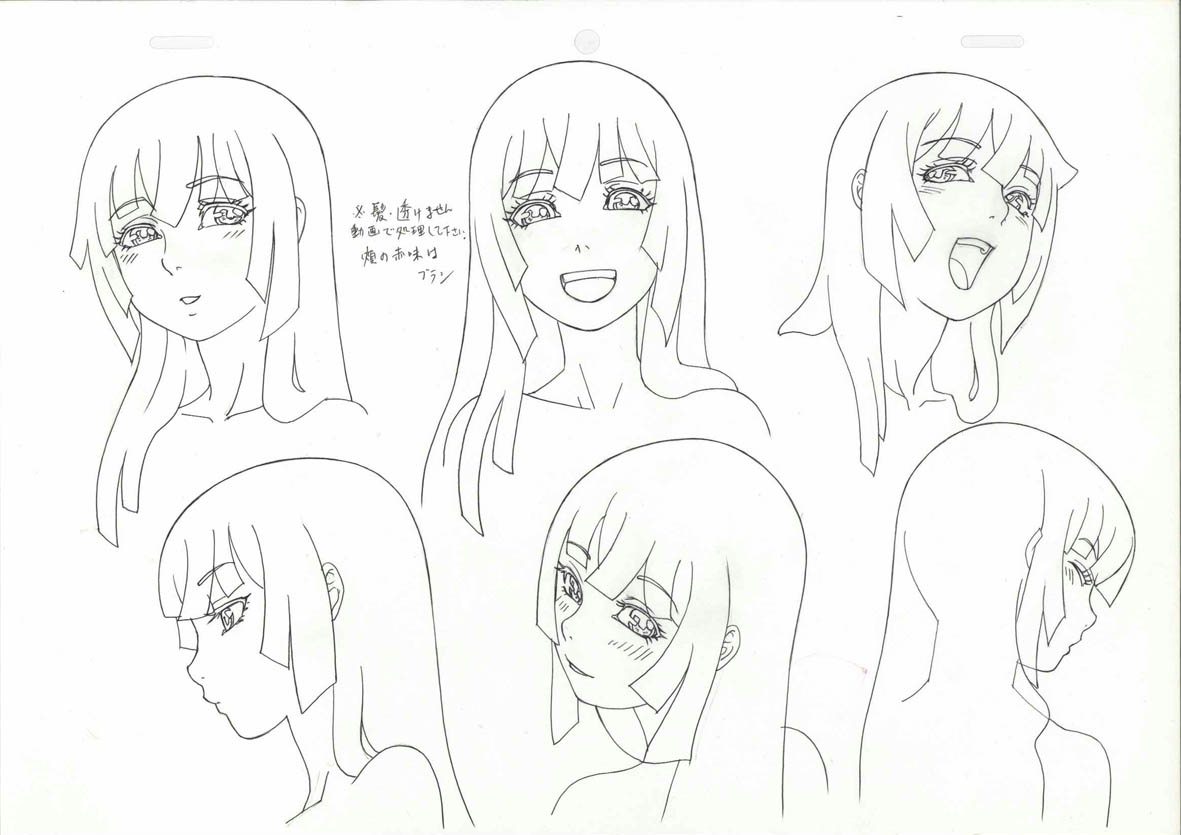 androgynous bare_shoulders character_sheet child collarbone color_trace expressions facial_expression happy long_hair male model_sheet monochrome natsuki natsuki_(natsuyasumi.) natsuyasumi. official_art open_mouth po-ju poju production_art shota smile solo translation_request trap