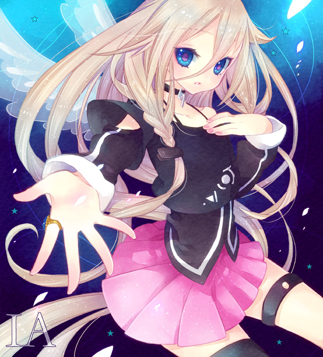 bad_id blonde_hair blue_eyes fuyu_mochi ia_(vocaloid) long_hair off_shoulder skirt solo very_long_hair vocaloid wings