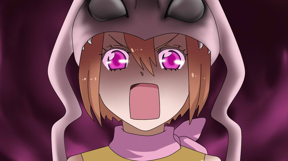 1girl :o animal_hat brown_hair digimon digimon_adventure fangs female hat koromon mawaru_penguindrum pink_eyes scarf seizon_senryaku short_hair solo white_eyes yagami_hikari