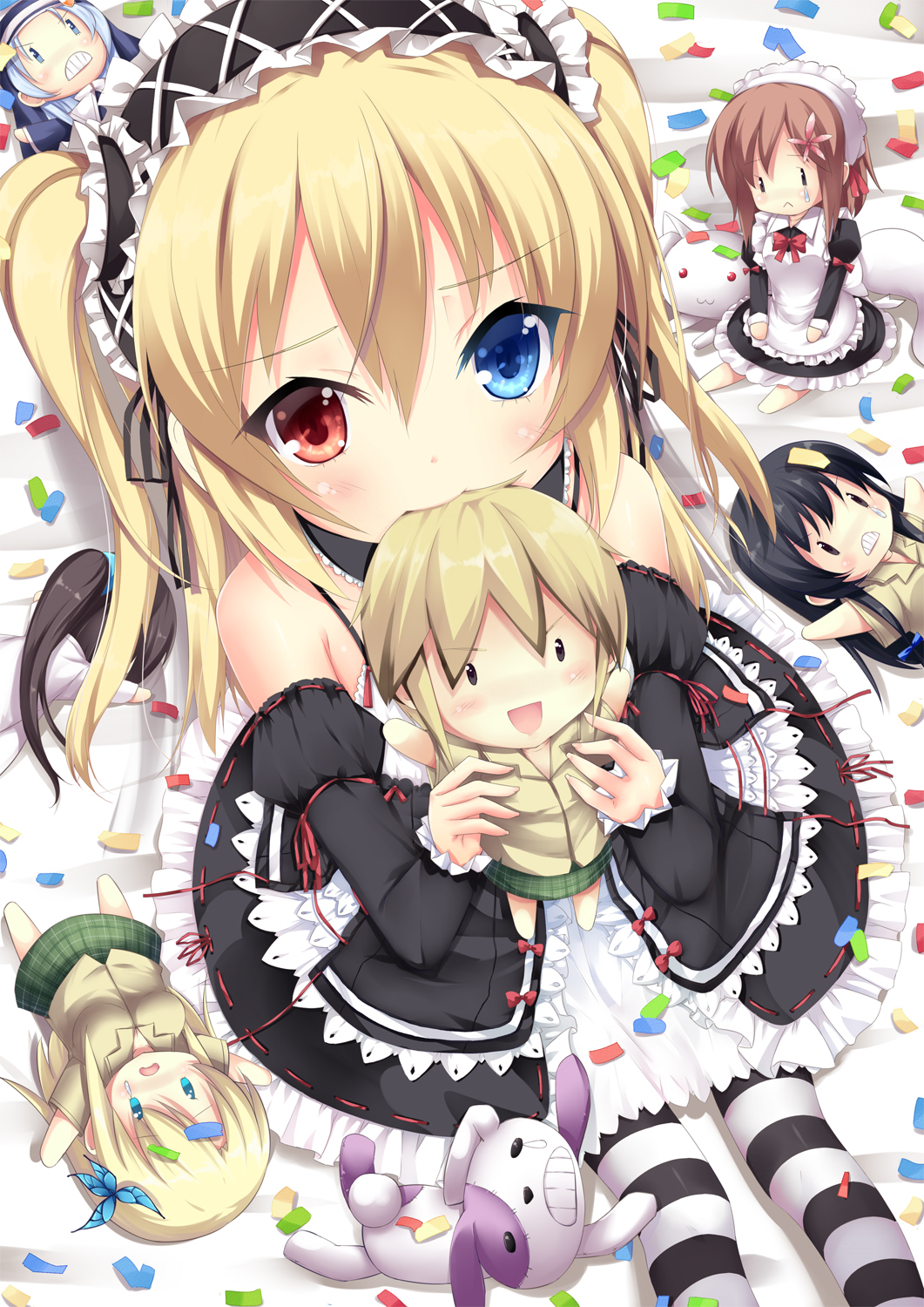 bad_id biting blonde_hair blue_eyes boku_wa_tomodachi_ga_sukunai character_doll hasegawa_kobato hasegawa_kodaka heterochromia highres kashiwazaki_sena kusunoki_yukimura kyubey liong lolita_fashion lolita_hairband lolita_headband long_hair mikazuki_yozora red_eyes solo takayama_maria teardrop twintails two_side_up