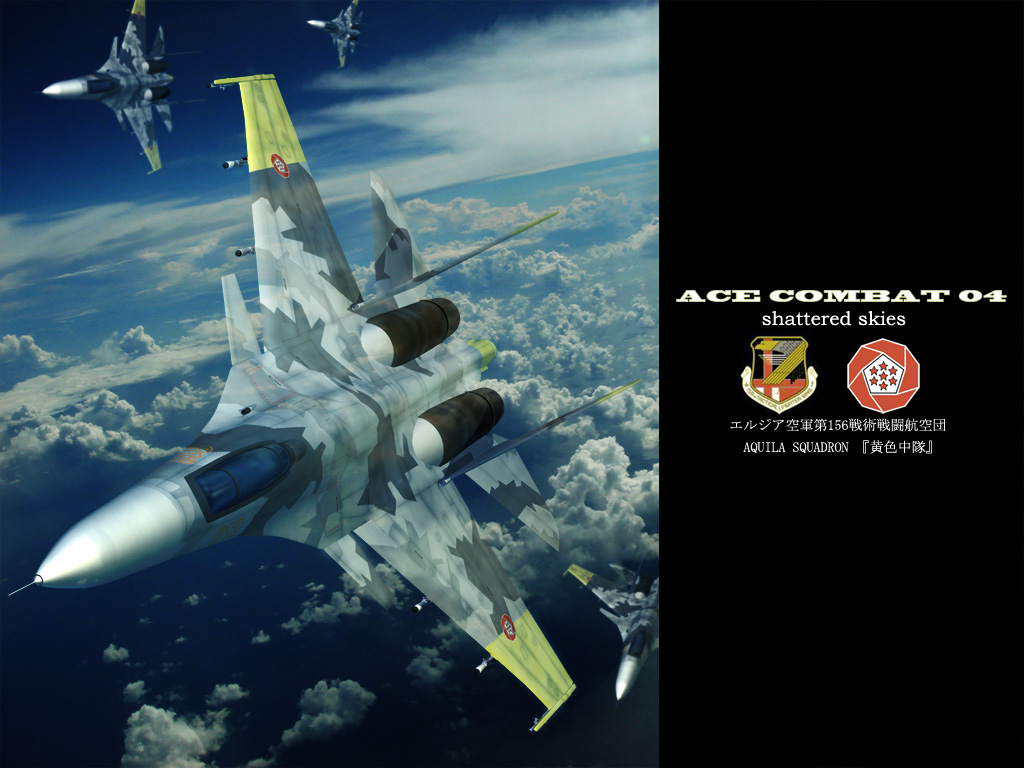 ace_combat_04 airplane cloud emblem fighter_jet flying jet missile sky su-37 yellow_13 yellow_man