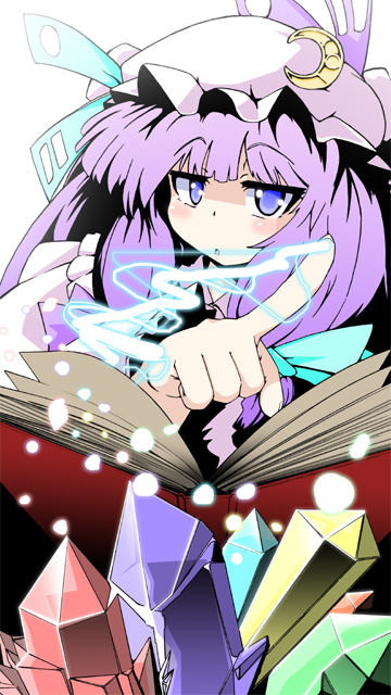 1girl book crescent hat long_hair patchouli_knowledge philosopher's_stone purple_hair solo touhou violet_eyes
