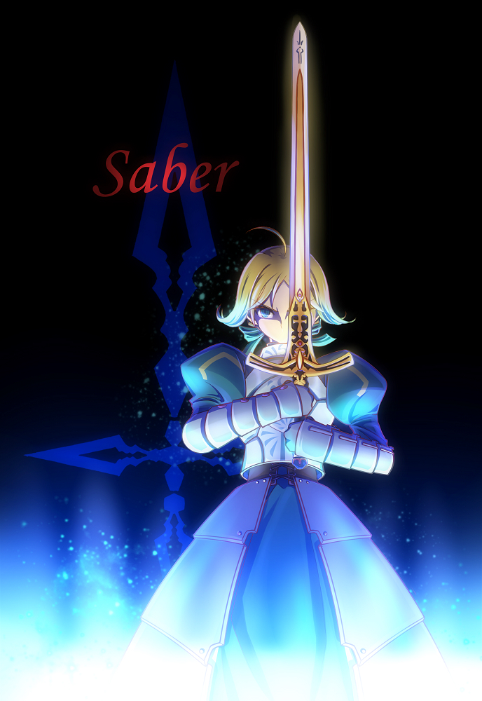 armor armored_dress character_name command_spell dress excalibur fate/stay_night fate/zero fate_(series) gauntlets kino707 saber solo sword weapon
