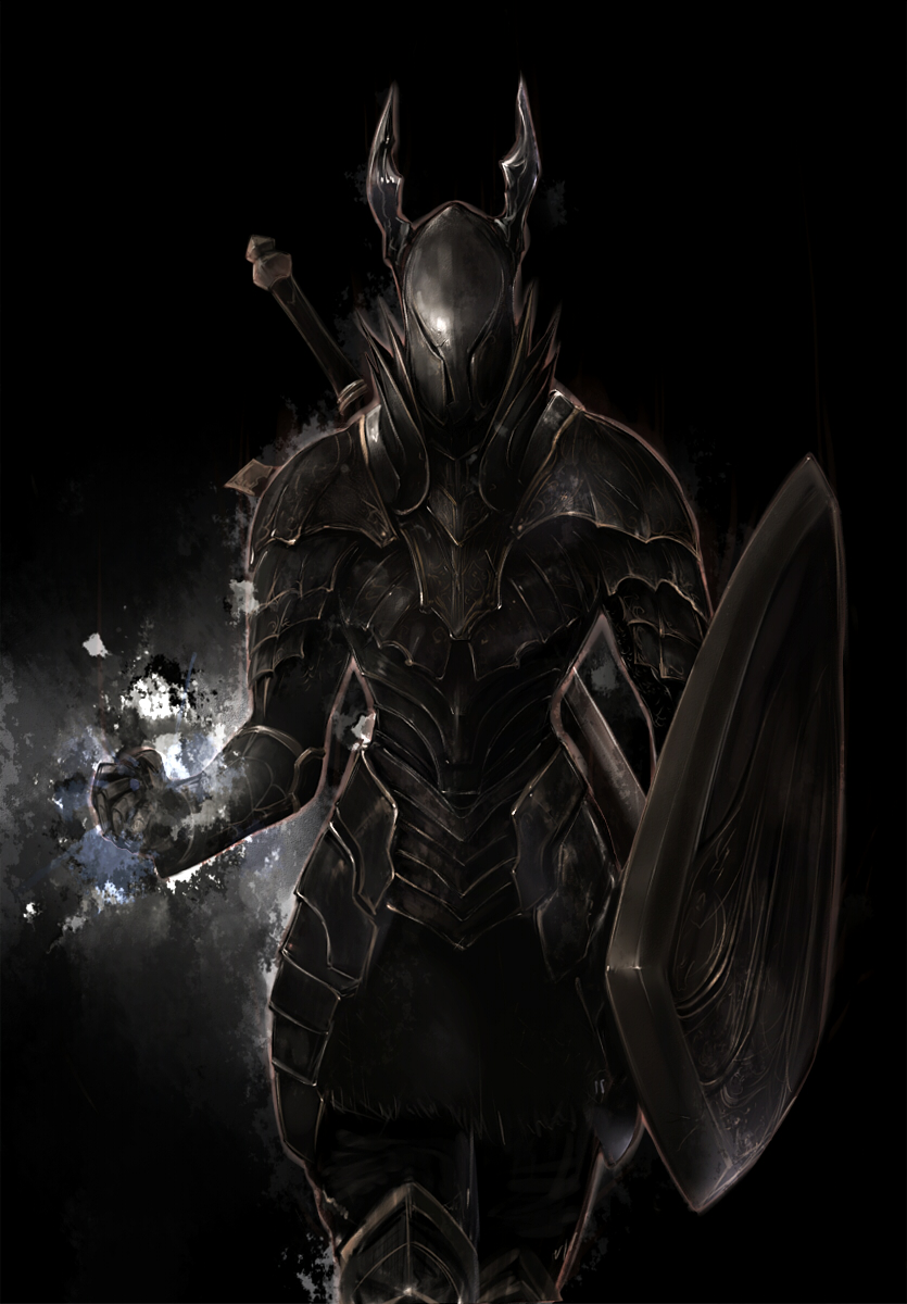 bad_id black_knight_(dark_souls) co2 dark_souls full_armor helmet highres horns knight shield solo sword weapon