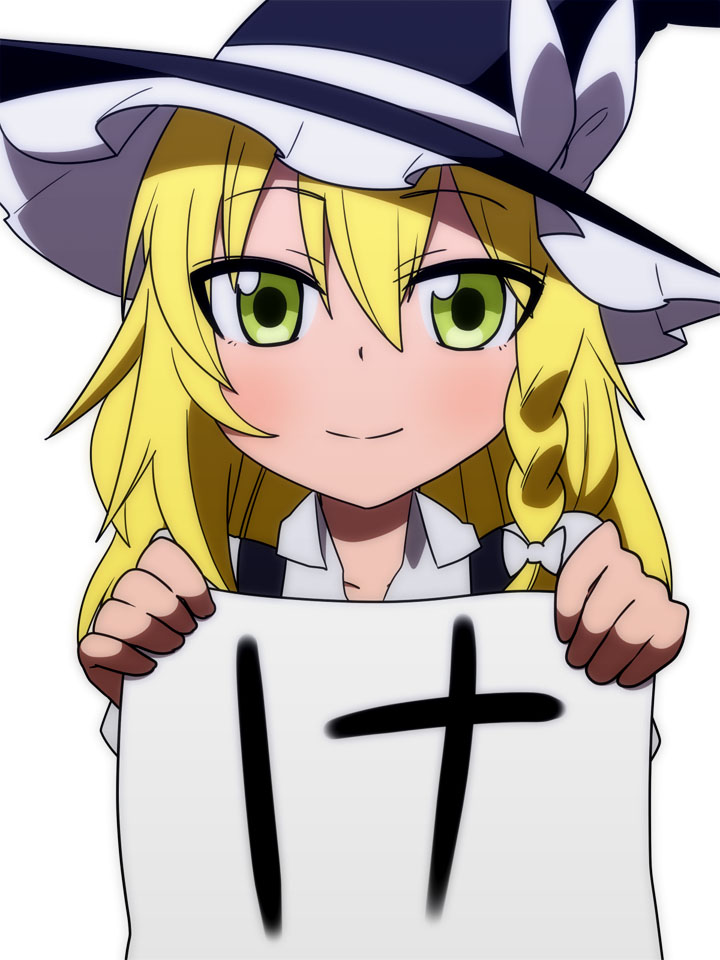 akeome blonde_hair bow braid bust face green_eyes hair_between_eyes hair_bow hat hat_bow jeno kirisame_marisa long_sleeves looking_at_viewer new_year simple_background single_braid smile solo touhou white_background witch witch_hat
