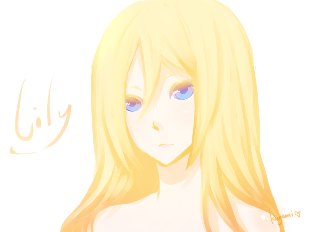 blonde_hair blue_eyes close lily lily_(vocaloid) long_hair polychromatic vocaloid white