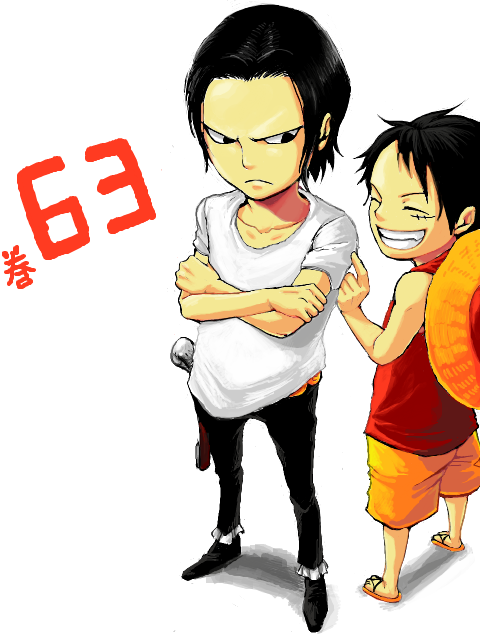akinao akinao_(yakucha) angry black_hair child crossed_arms frown happy hat male monkey_d_luffy multiple_boys one_piece pistol simple_background sir_crocodile smile straw_hat t-shirt time_paradox weapon white_background white_shirt young