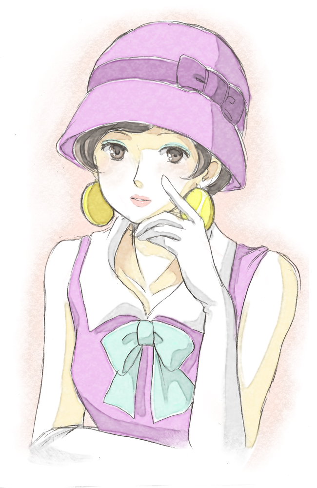 brown_hair bust cloche_hat earrings flapper_girl ghibli gina_(kurenai_no_buta) gina_(porco_rosso) gloves hat jewelry kurenai_no_buta lipstick studio_ghibli ujou_kazuki