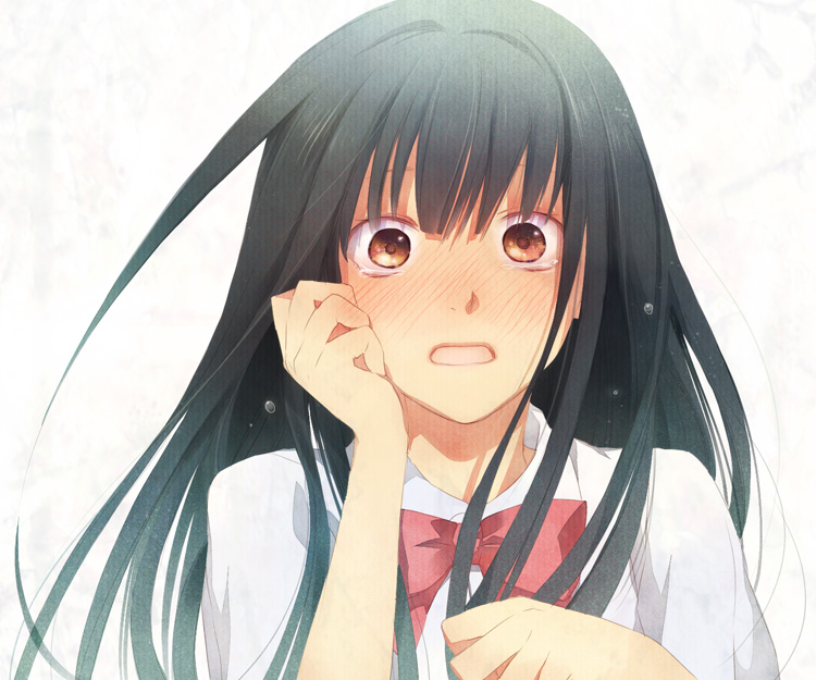 blush bow brown_eyes kimi_ni_todoke kuronuma_sawako long_hair school_uniform smi tears