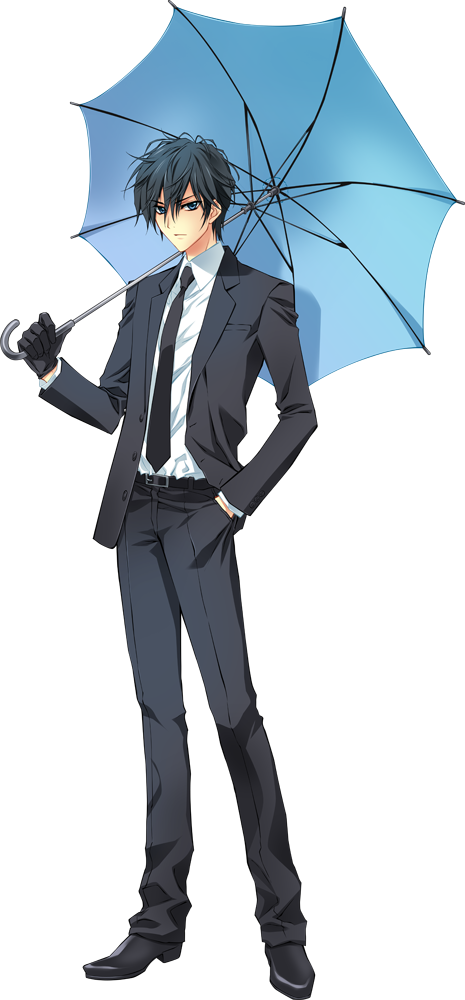 blue_eyes carnelian formal fujita_kojirou gloves hand_in_pocket para-sol suit transparent_background umbrella