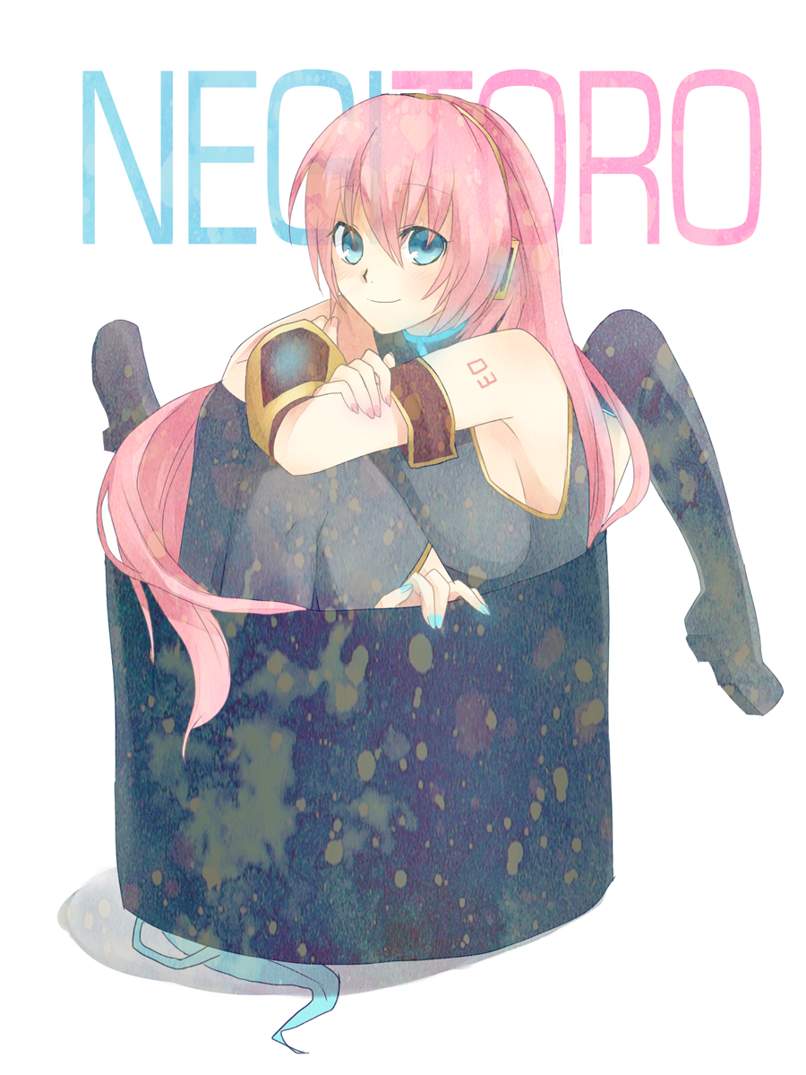 aqua_hair bad_id blue_eyes food hatsune_miku highres kumaru long_hair makizushi megurine_luka multiple_girls nail_polish pink_hair pun sitting smile sushi thigh-highs thighhighs vocaloid