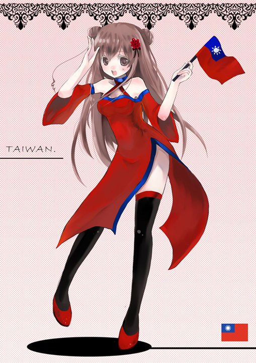 artist_request axis_powers_hetalia bare_shoulders blush body_blush brown_eyes brown_hair chinese_clothes detached_sleeves double_bun flag halterneck long_hair mirutulove republic_of_china_flag salute side_slit solo taiwan_(hetalia) thigh-highs thighhighs