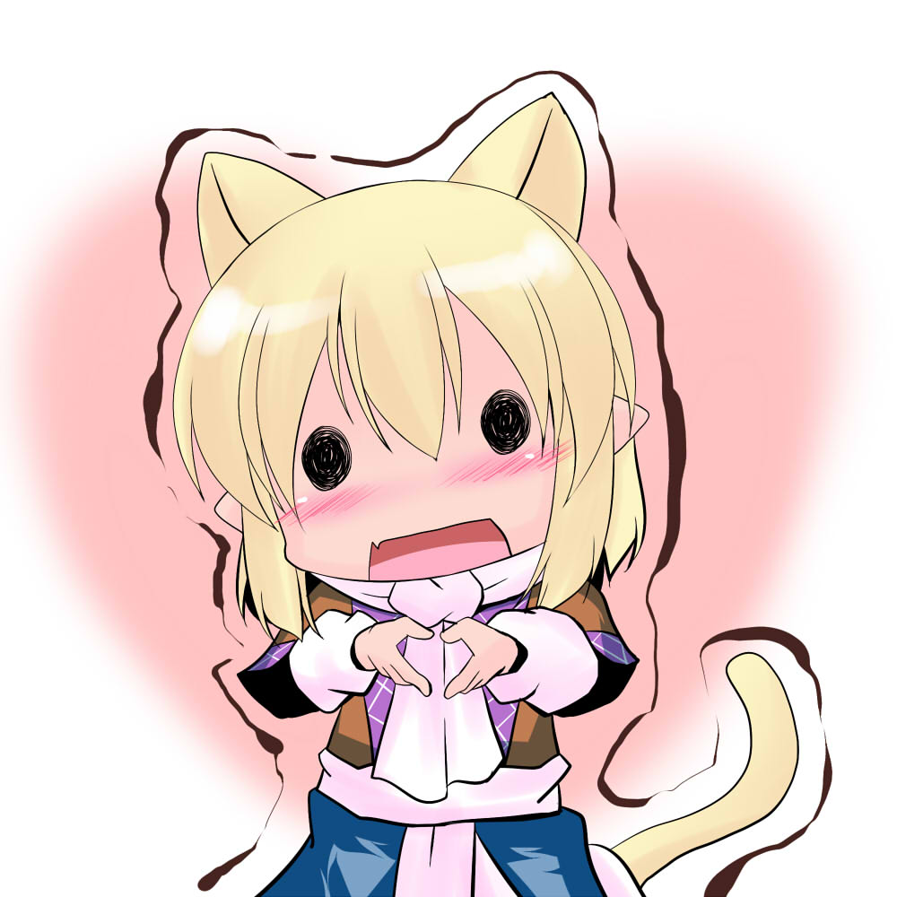 animal_ears blonde_hair blush cat_ears cat_tail chibi heart heart_hands hoshizuki_(seigetsu) mizuhashi_parsee pointy_ears puru-see scarf short_hair skirt solid_circle_eyes solo tail touhou trembling