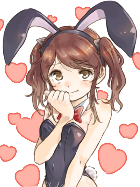amagami animal_ears bare_shoulders bowtie brown_hair bunny_ears bunnysuit detached_collar fake_animal_ears heart long_hair looking_up nakata_sae solo t-okada thigh-highs thighhighs twintails