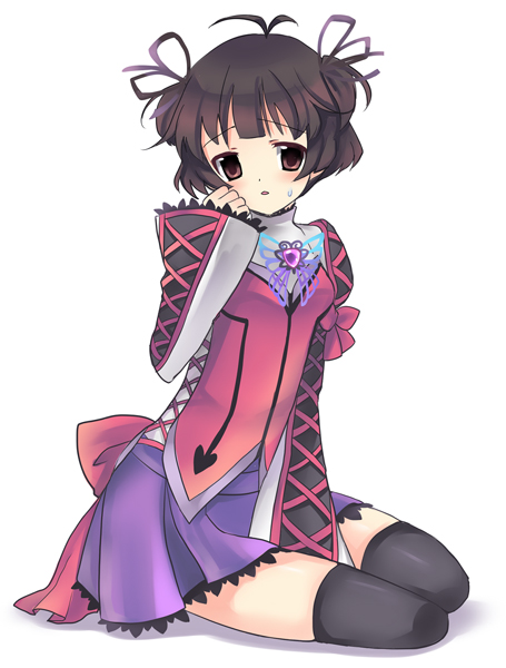 akizuki_ryou antenna_hair bad_id blush brown_eyes brown_hair cheria_barnes cheria_barnes_(cosplay) cosplay crossdressing hair_ribbon idolmaster idolmaster_dearly_stars male open_mouth ribbon short_hair solo sweatdrop tales_of_(series) tales_of_graces thigh-highs thighhighs tiurin trap twintails two_side_up