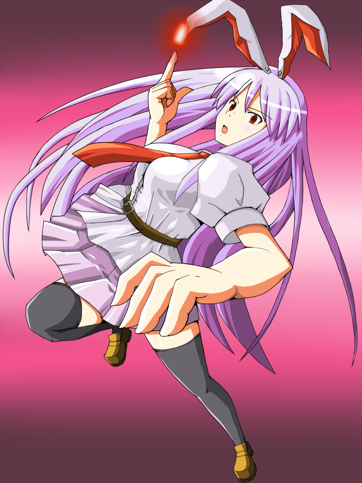 belt black_legwear black_thighhighs blouse bunny_ears loafers long_hair necktie noza purple_hair rabbit_ears red_eyes reisen_udongein_inaba shoes skirt thigh-highs thighhighs touhou