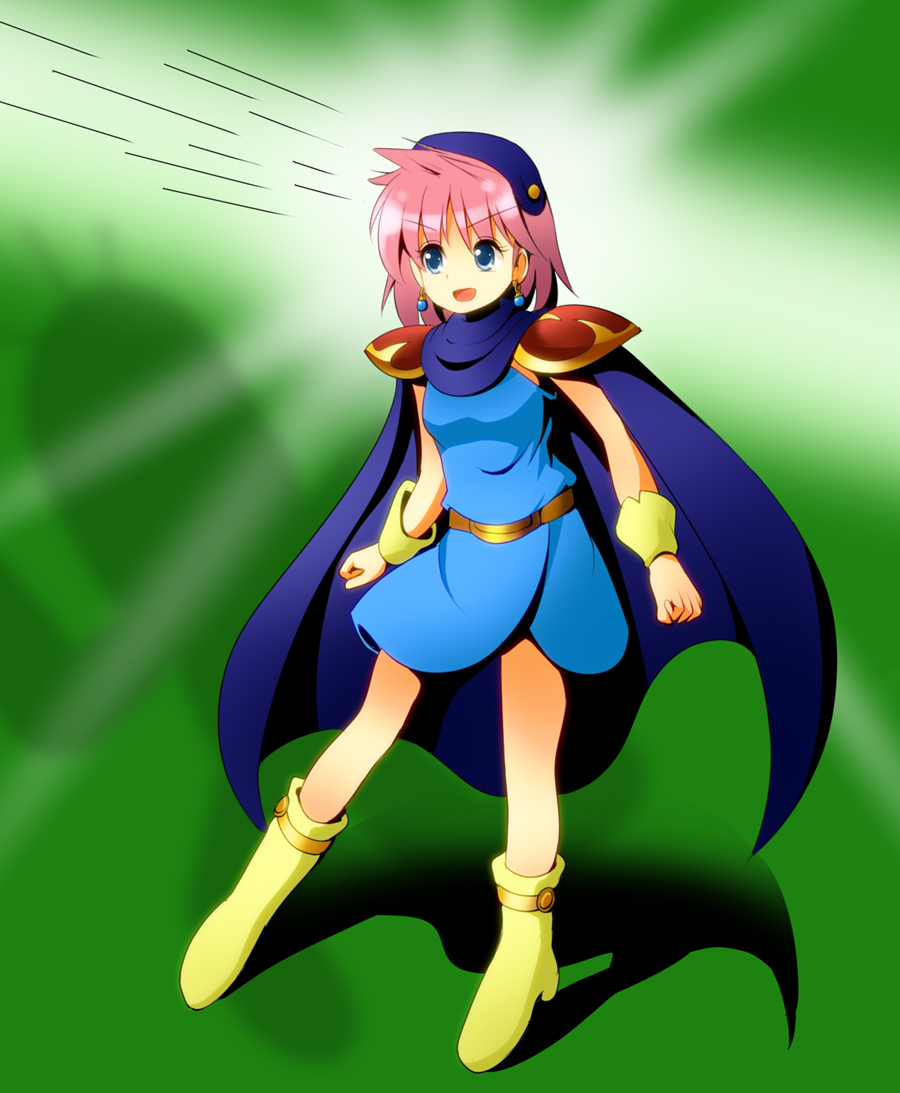 beret blue_eyes blue_mage boots cape earrings female final_fantasy final_fantasy_v hat lenna_charlotte_tycoon pink_hair short_hair shoulder_pads solo tksymkw wristband
