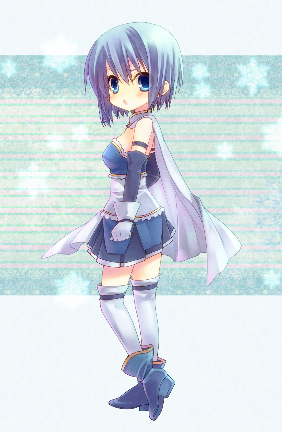 :o armband blue_eyes blue_hair cape gloves highres magical_girl mahou_shoujo_madoka_magica miki_sayaka short_hair solo tahya thigh-highs thighhighs zettai_ryouiki