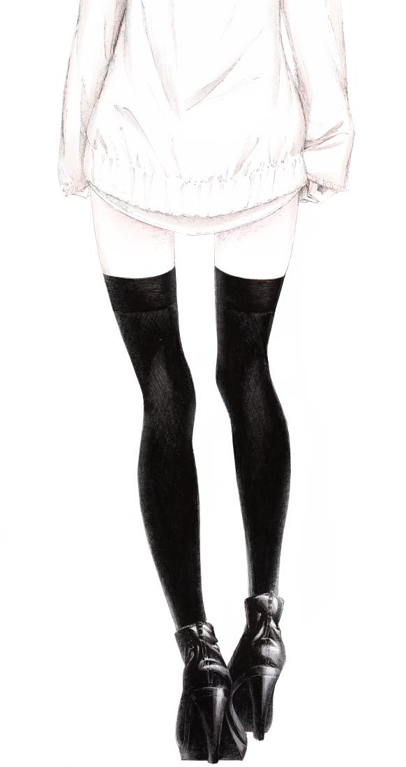 copyright_request from_behind high_heels legs monochrome sawasawa shoes standing thigh-highs thighhighs thighs zettai_ryouiki
