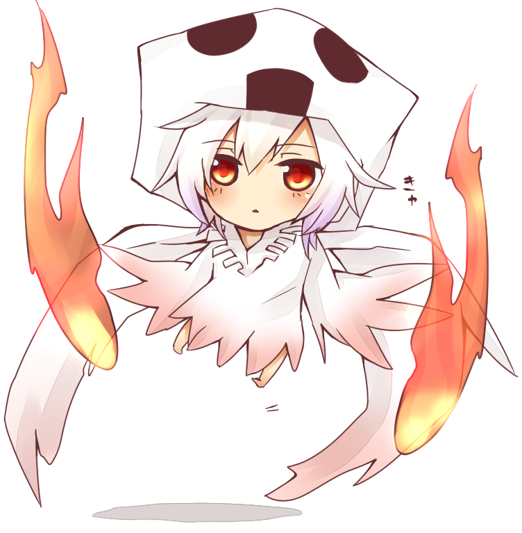 chibi fire ghast minecraft personification red_eyes solo tosura-ayato white_background white_hair wings