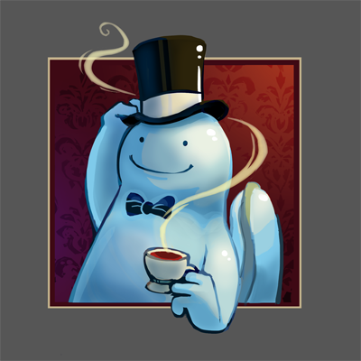 border bowtie bummerdude cup hat hat_tip lowres no_humans outside_of_border pokemon pokemon_(creature) pokemon_(game) pokemon_gsc quagsire smile solo tail teacup top_hat