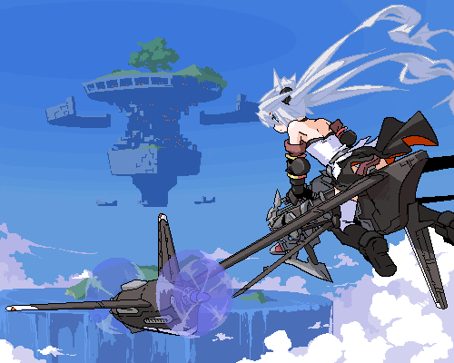 bad_id bare_shoulders floating_city flying looking_back lowres mof mof's_silver_haired_twintailed_girl mof's_silver_haired_twintailed_girl oekaki original scenery silver_hair twintails