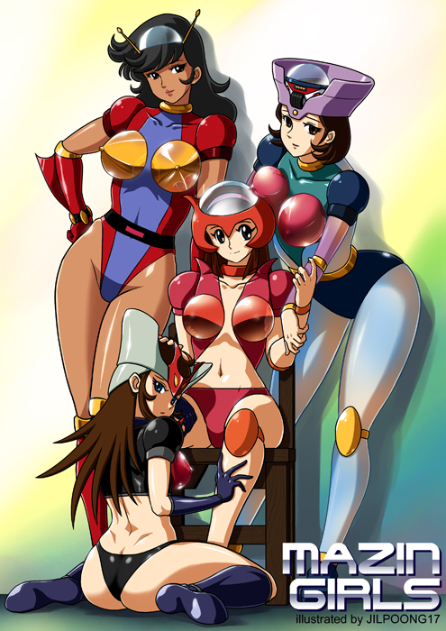 70s aphrodite_a ass back breasts character_request collar cosplay diana_a great_mazinger hand_on_hip honoo_jun jilpoong17 leaning_forward leotard looking_back makiba_hikaru maria_grace_fleed mazinger_angels mazinger_z mazinger_z_(mecha) mecha mecha_musume minerva_x motor_vehicle motorcycle multiple_girls oldschool sitting ufo_robo_grendizer vehicle venus_a yumi_sayaka