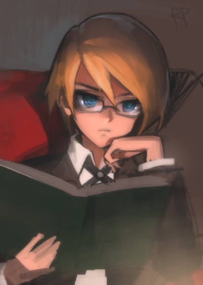 bangs blonde_hair blue_eyes book dangan-ronpa dangan_ronpa glasses male reading repi987 solo swept_bangs togami_byakuya