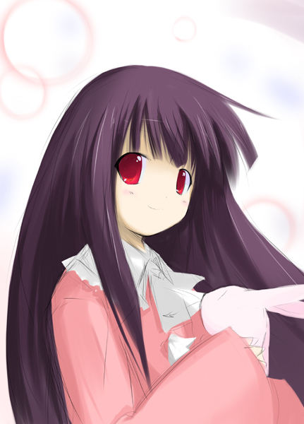 1girl houraisan_kaguya long_hair purple_hair rabbit red_eyes shichinose smile solo touhou