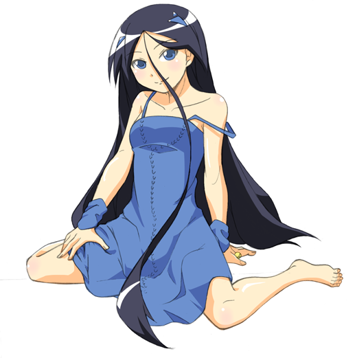 black_hair blue_dress blue_eyes dress kii_tarou-kun_no_reiteki_na_nichijou long_hair masaki_itsuki strap_slip