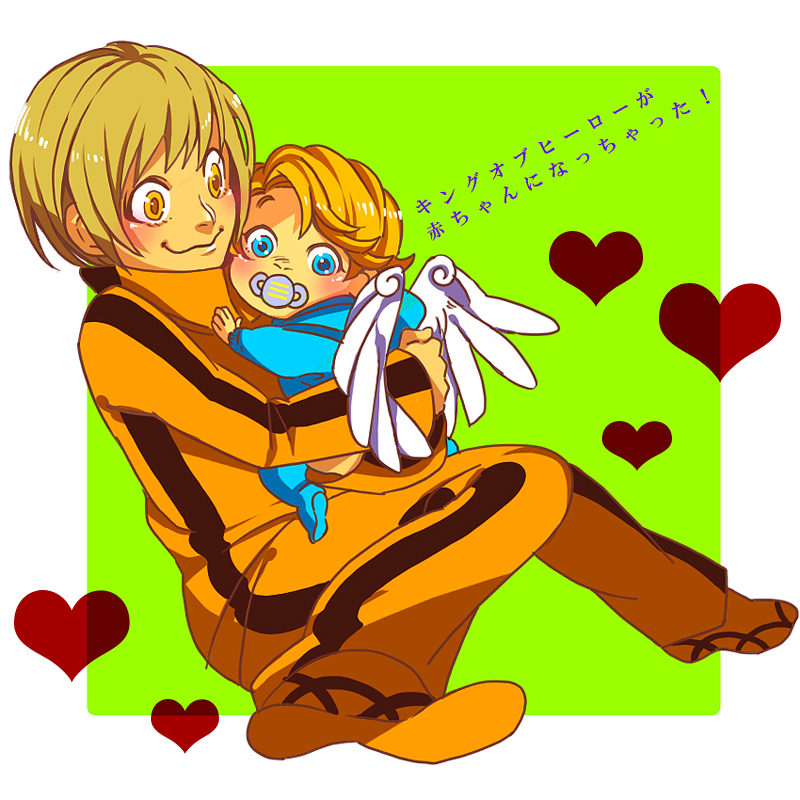 1girl baby blonde_hair blue_eyes bruce_lee's_jumpsuit bruce_lee's_jumpsuit heart huang_baoling keith_goodman mozuwaka pacifier pajamas short_hair smile tiger_&amp;_bunny time_paradox wavy_mouth wings yellow_eyes young